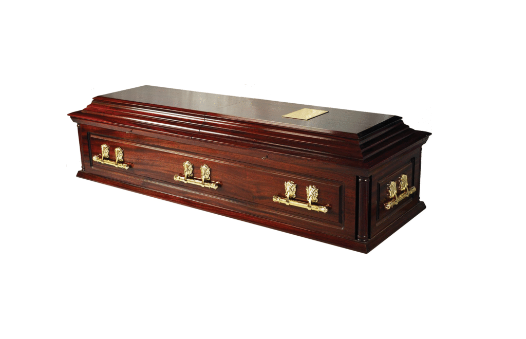 The Wessex Coffin with gold coffin furniture